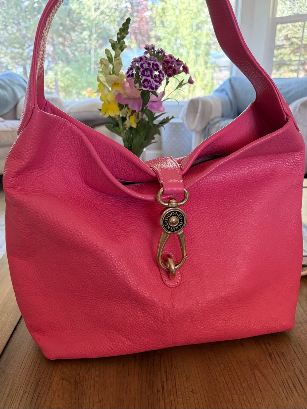 DOONEY & BOURKE Pebble Grain Logo Lock Shoulder Bag in Sumner Pink